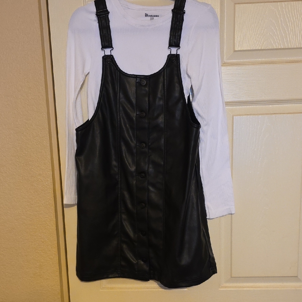 Celebrity Pink NEW Black Button-Down Layered Overall Faux Leather Size Medium